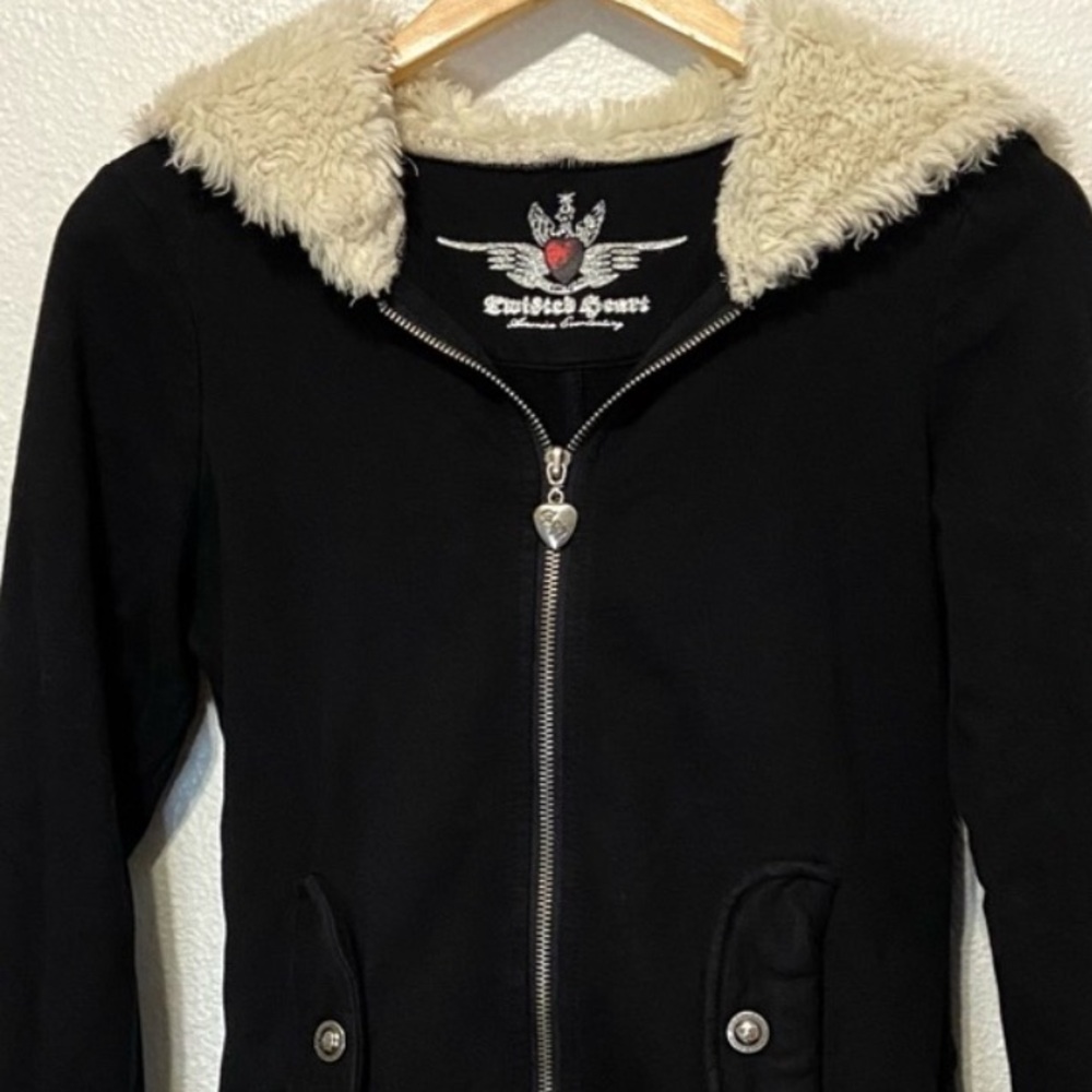 Twisted heart Black cream faux fur hooded tracksuit pants hoodie jacket set S - Picture 9 of 9